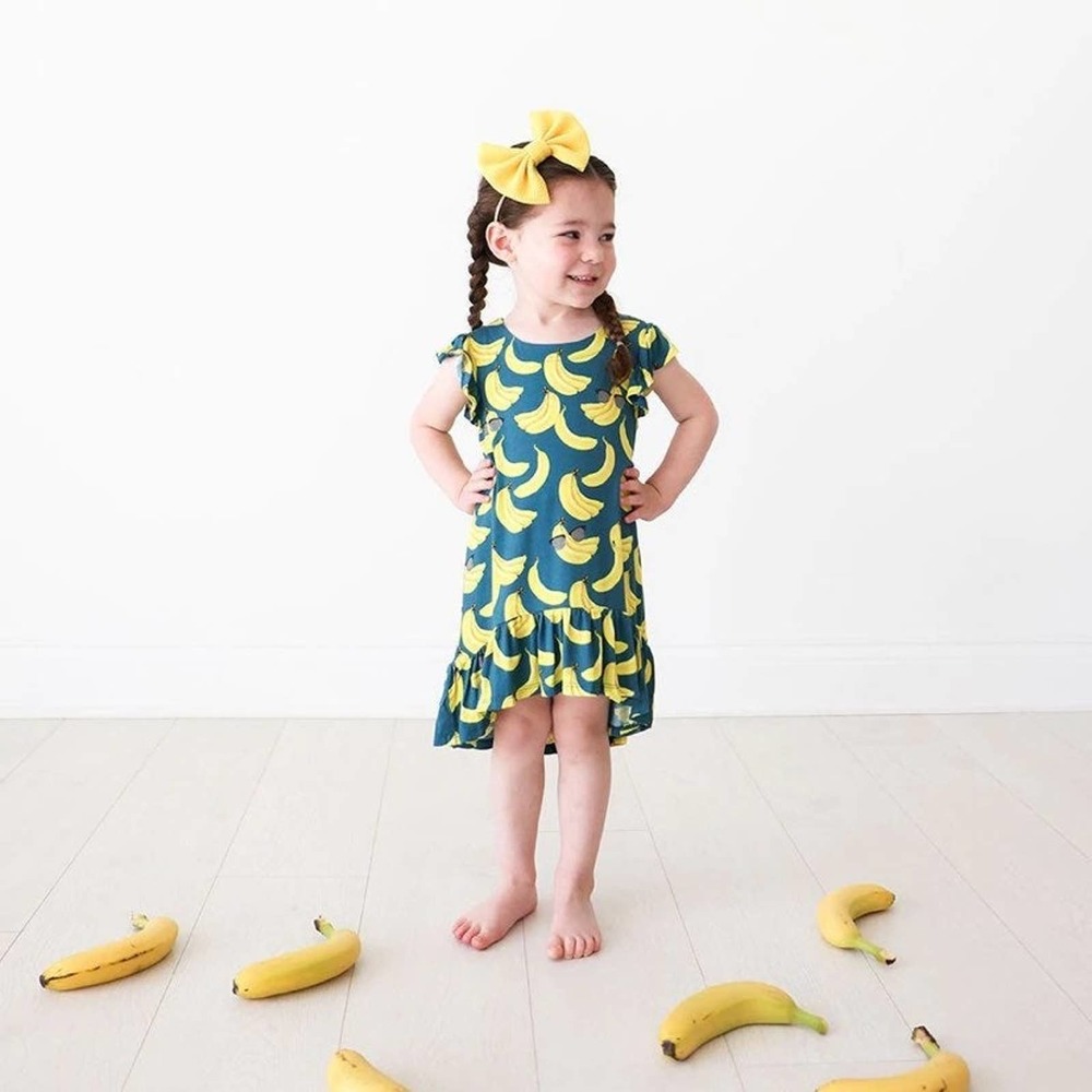Posh Peanut 5T Ruffled Cap Sleeve Hi Low Dress - Bananas